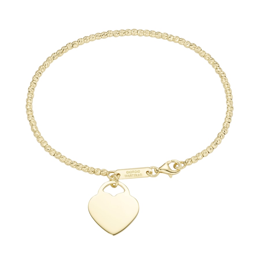 Giorgio Martello Milano Armband Kugelkette diamantiert mit Anhänger Herz, Silber 925 19 cm Gold Damen