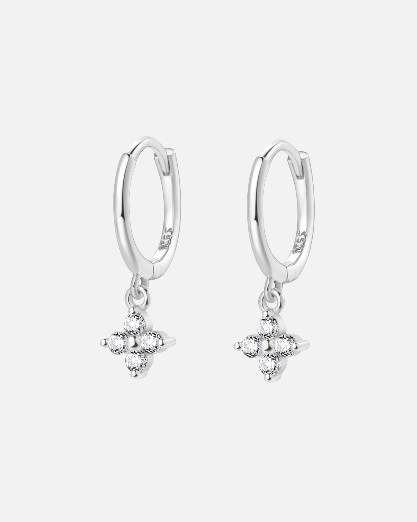 Creolen für Unisex Hey Happiness Default Brand Line Huggie Creolen mit Blumen-Anhänger, 925 Sterlingsilber Silber