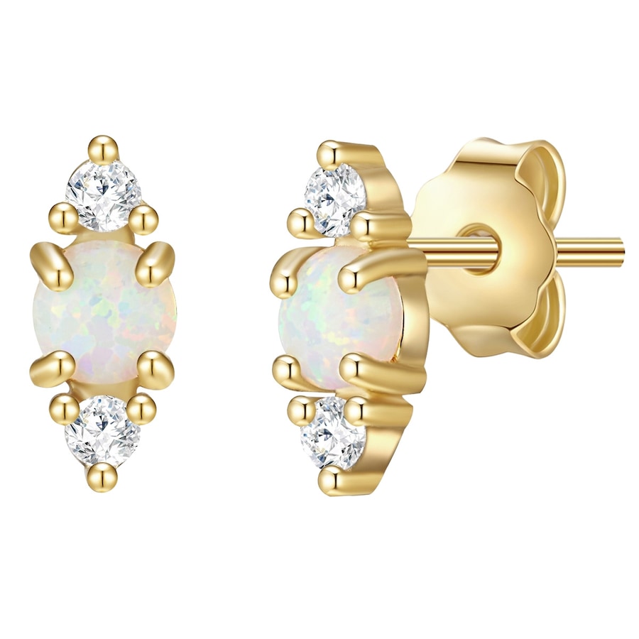 Glanzstücke München Ohrstecker Raute aus Sterling Silber in gelbgold mit Zirkonia und synthetischem Opal 7,4 mm Damen