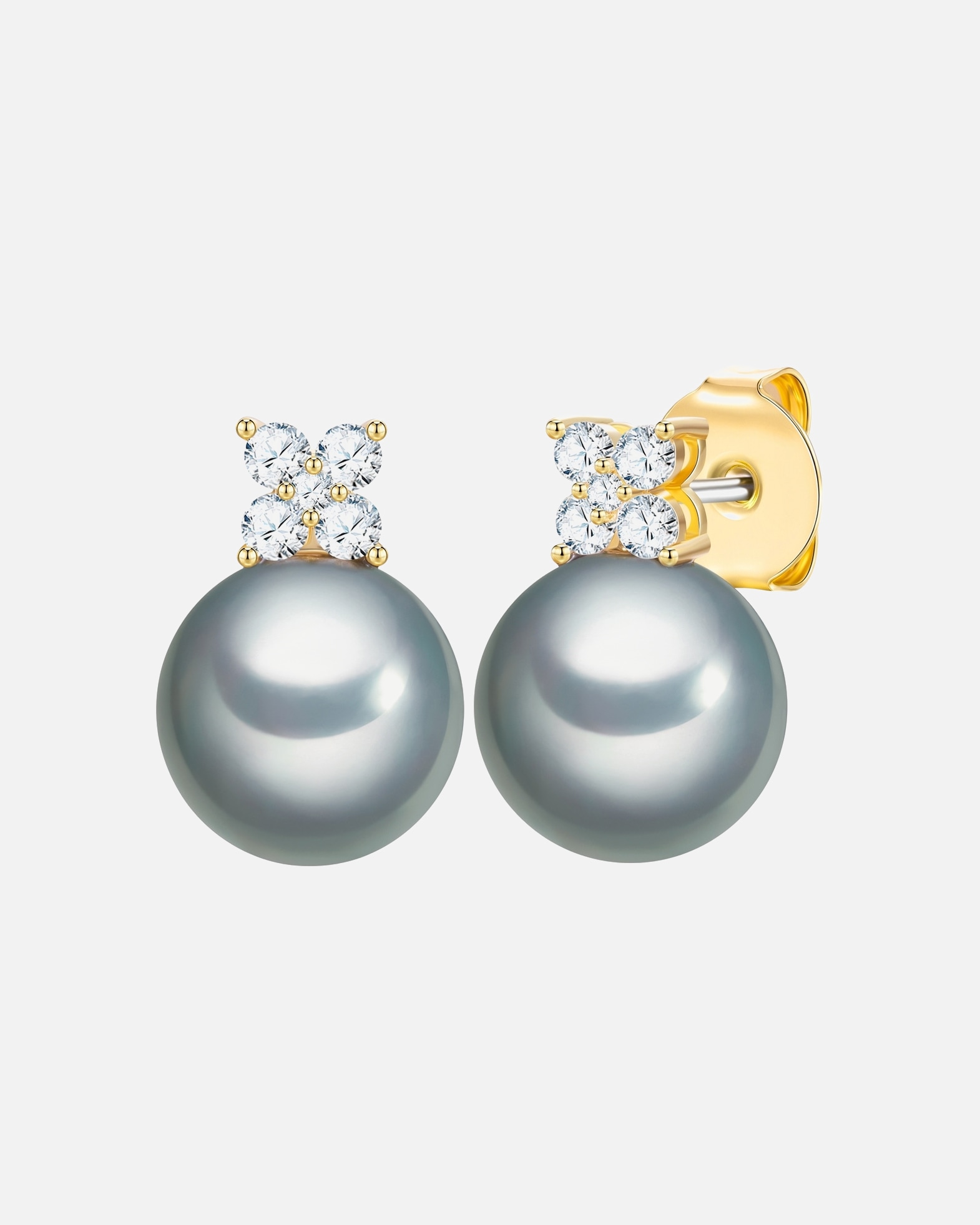 Ohrringe für Weiblich Lulu & Jane Perlen-Ohrstecker aus Messing in gelbgold mit Zirkonia Glasperle 17,3 mm
