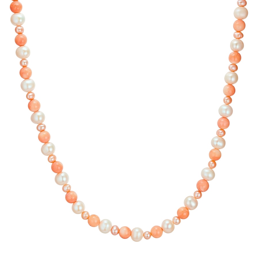 Valero Pearls Perlen-Kette Sterling Silber Koralle Süßwasser-Zuchtperle in 17,0 cm Basislänge + 3,0 Verlängerung Damen