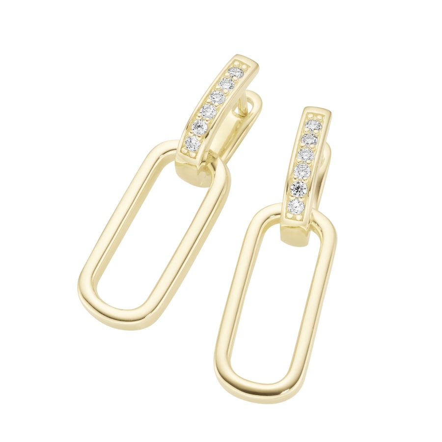 Giorgio Martello Milano Klappcreolen mit weißen Zirkonia und ovalem Behang, vergoldet, Silber 925 Gold Damen