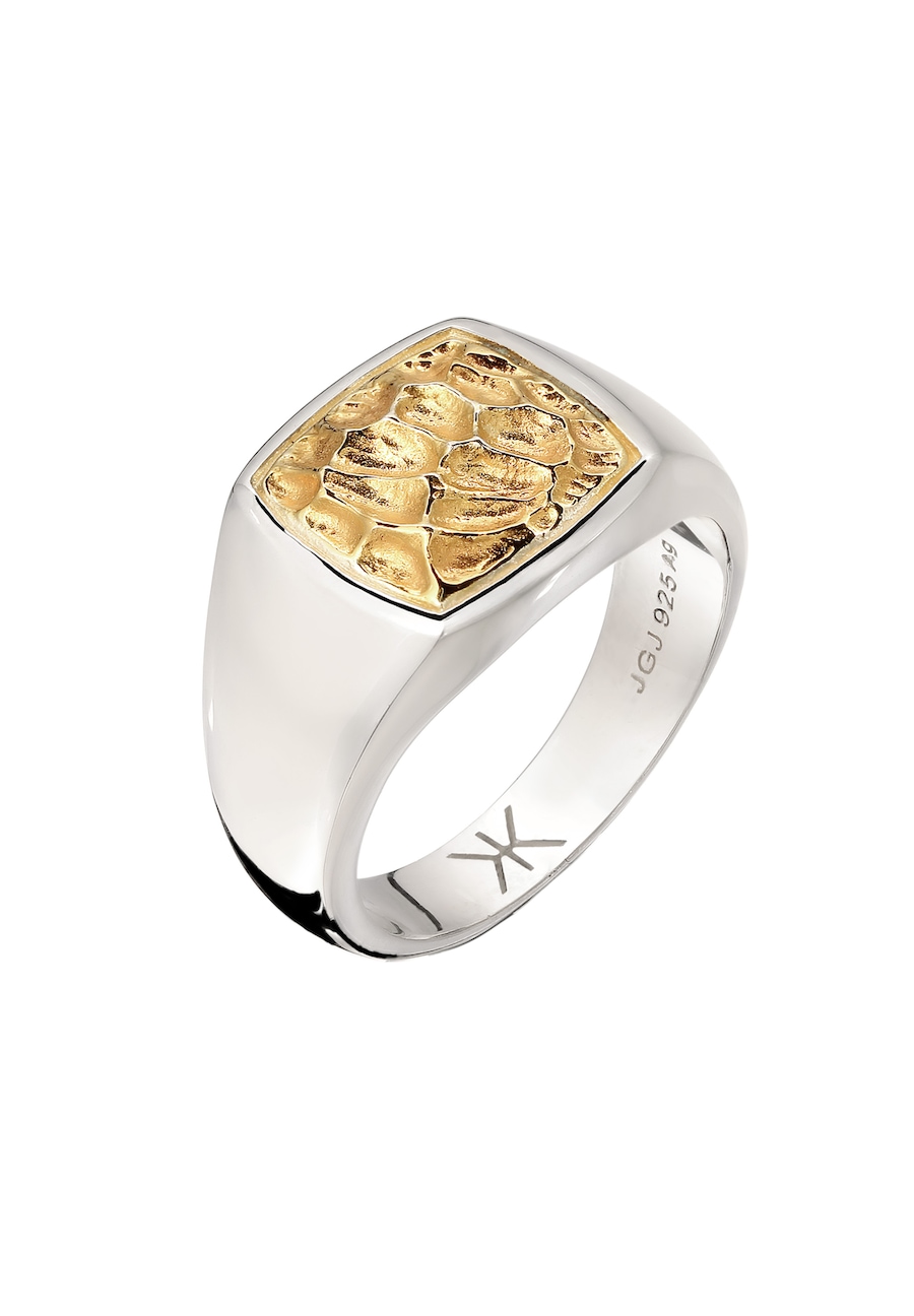 KUZZOI Siegelring Quadrat Bicolor 925 Sterling Silber Vergoldet 62 Herren