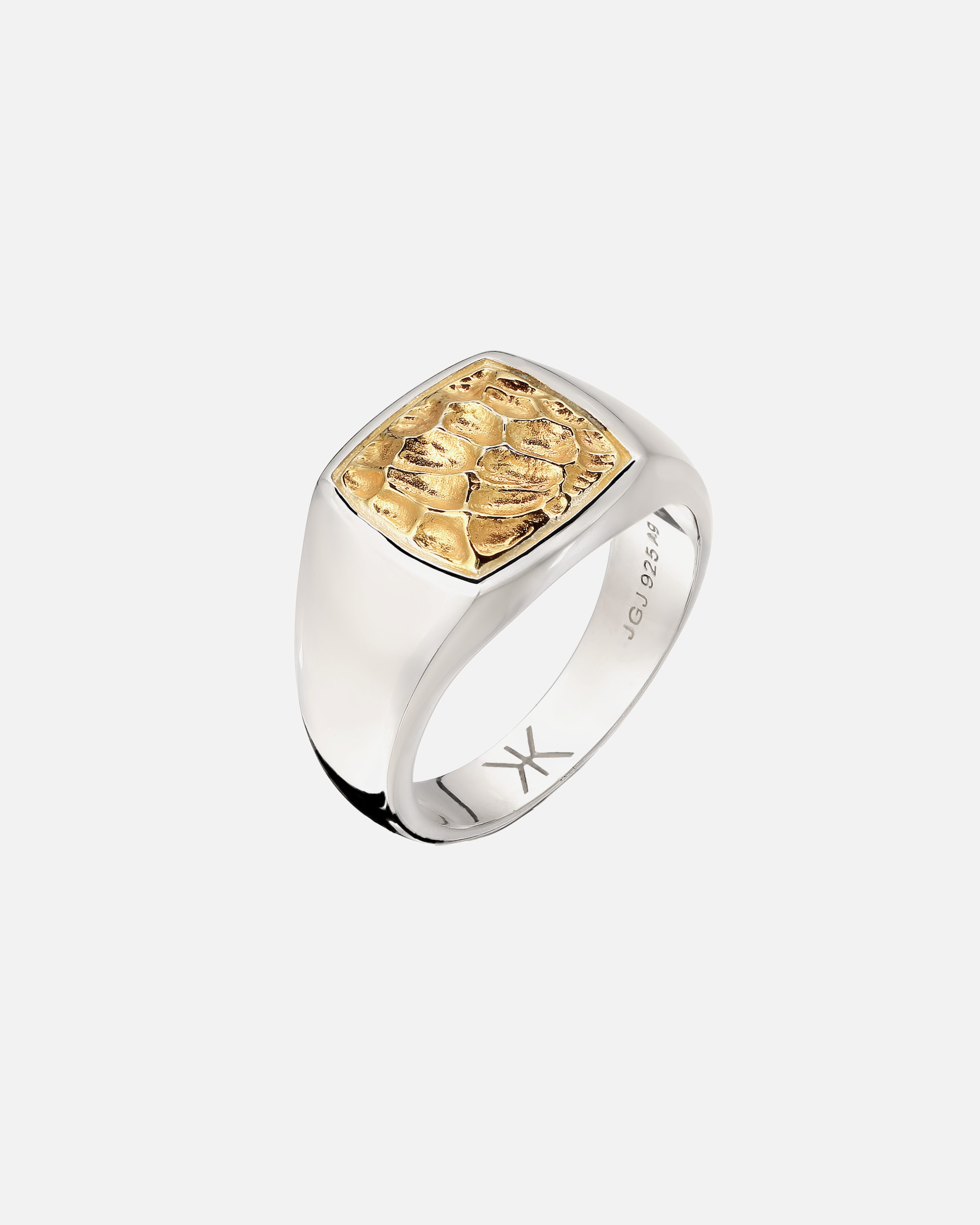 Ring für Männlich KUZZOI Siegelring Quadrat Bicolor 925 Sterling Silber Vergoldet 60