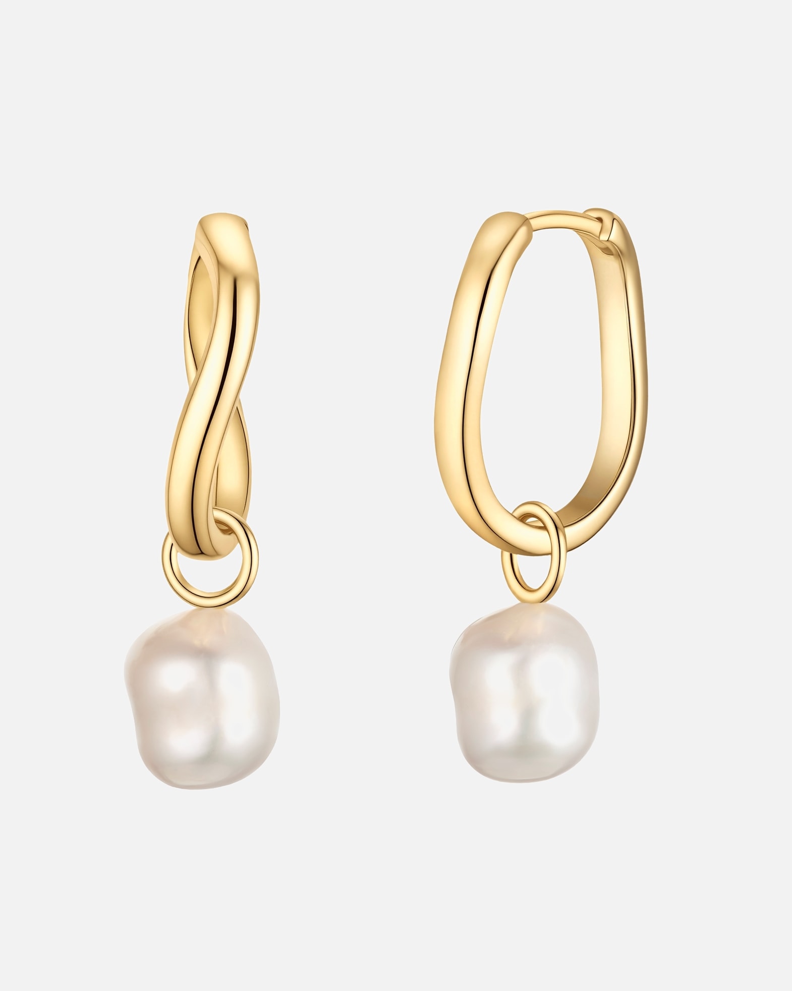 Ohrringe für Weiblich Glanzstücke München Perlen-Creolen aus Sterling Silber in gelbgold mit Süßwasser-Zuchtperle 31,5 mm