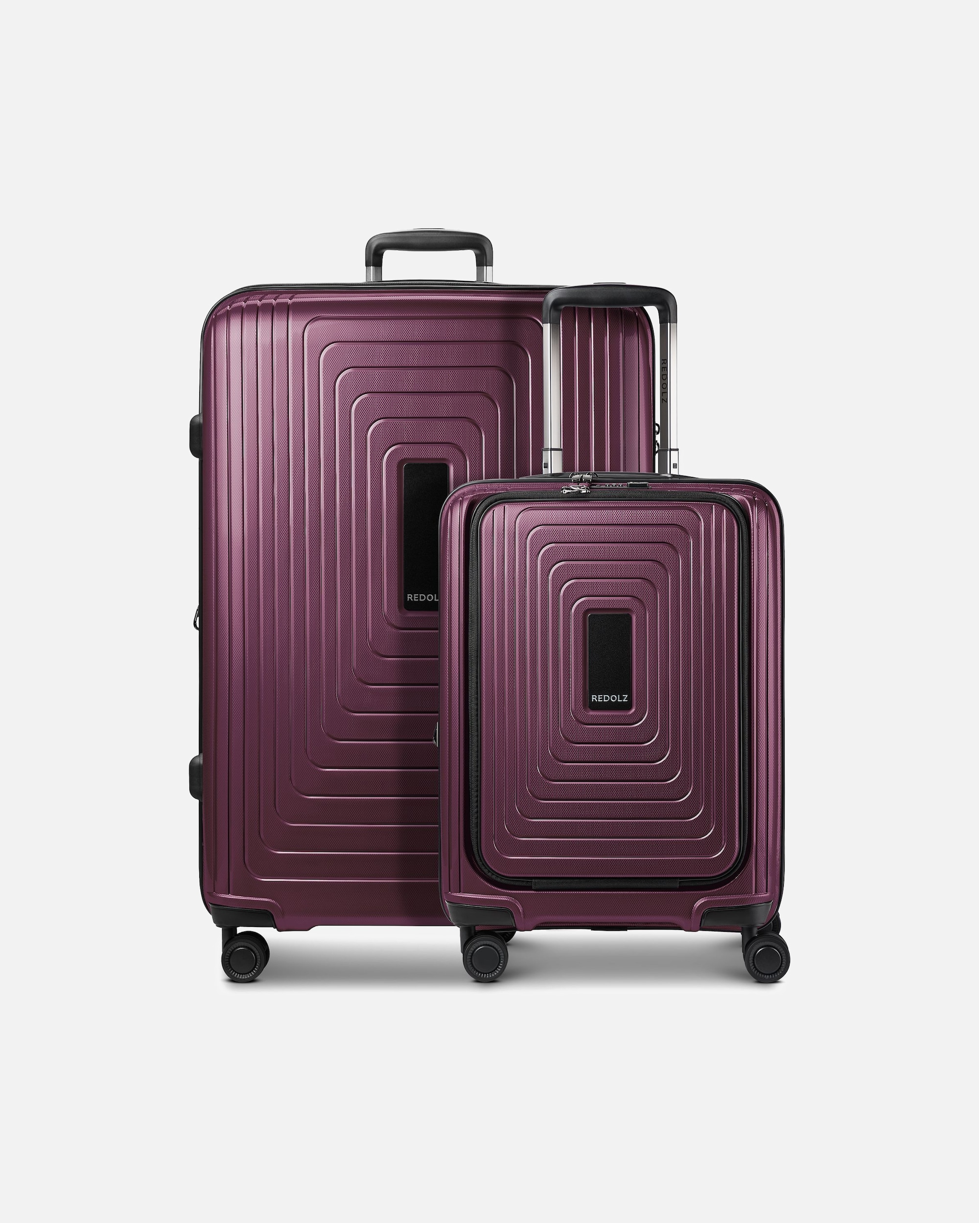 Koffer für Männlich Redolz Essentials 14 4-Rollen Kofferset 2 tlg. Laptopfach mit Dehnfalte aubergine metallic