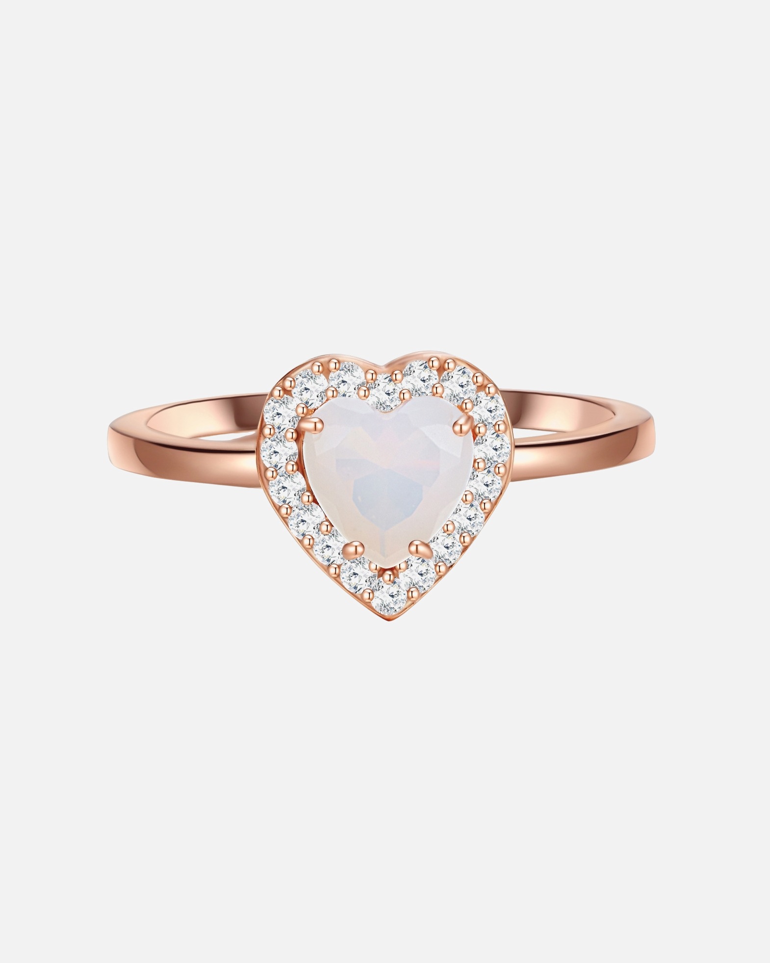Ring für Weiblich Glanzstücke München Ring Herz aus Sterling Silber in roségold mit Mondstein (synth.) 48