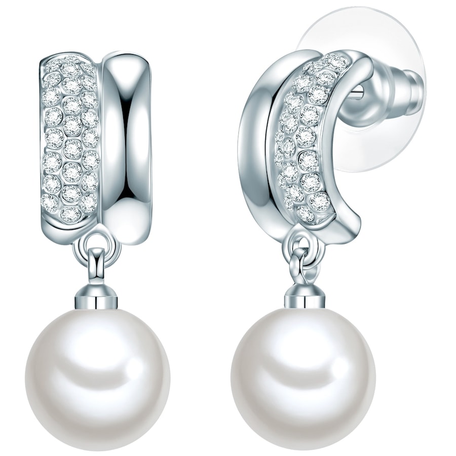 Lulu & Jane Perlen-Creolen aus Metall-Legierung in Silber mit Glas und Muschelkernperle 28,5 mm Damen