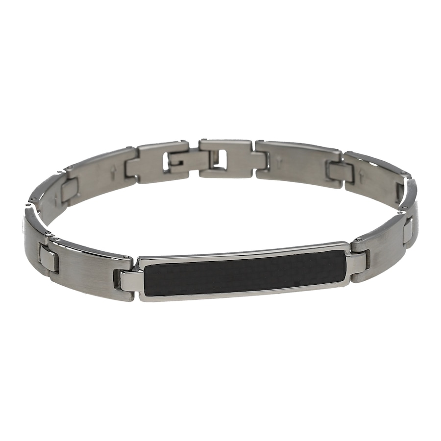 Jacques Charrel Armband Gliederarmband, Mittelteil mit gemusterter Einlage, Edelstahl 21 cm Silber Herren