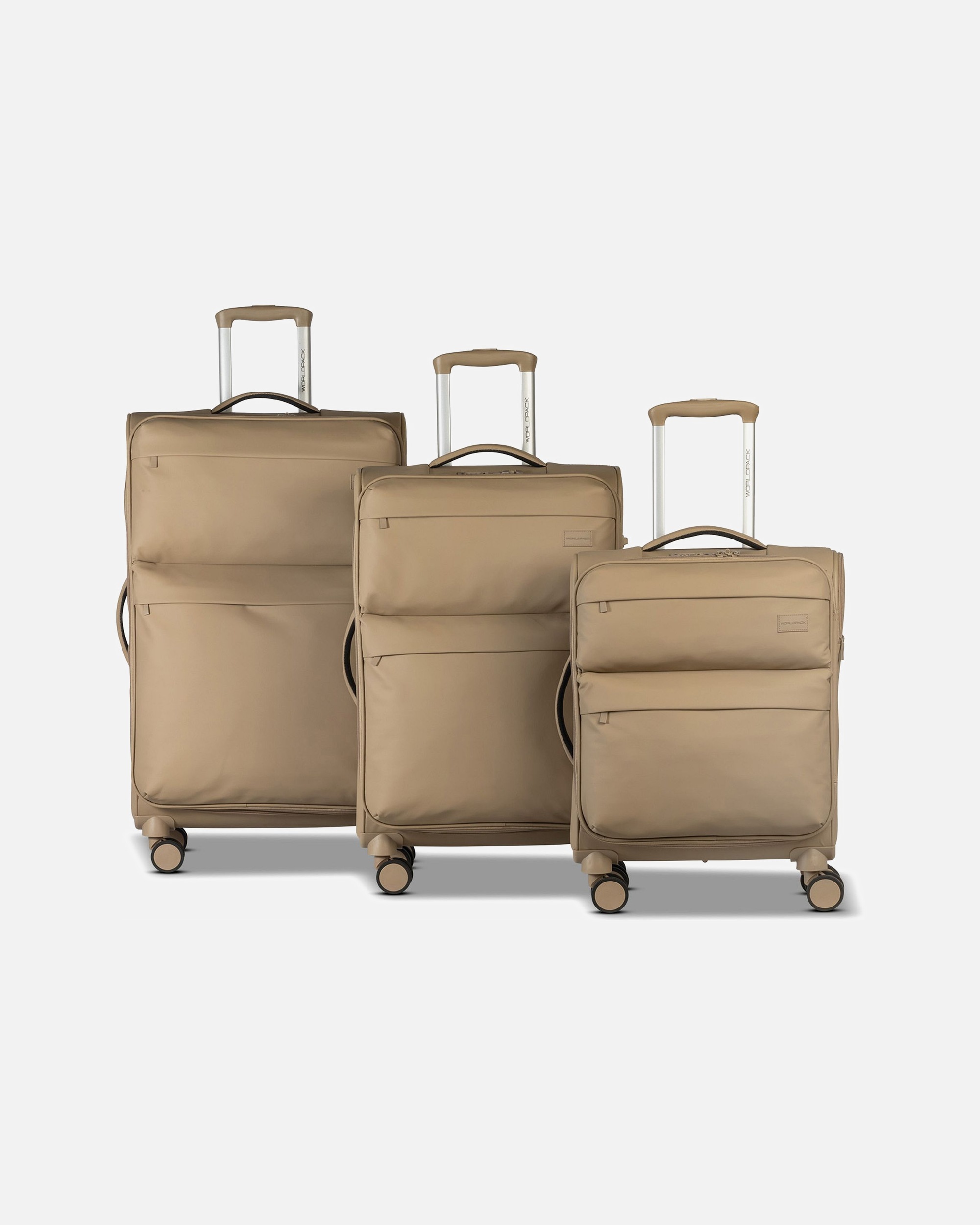 Koffer für Männlich Worldpack Kyoto 4 Rollen Kofferset 3-teilig mit Dehnfalte beige