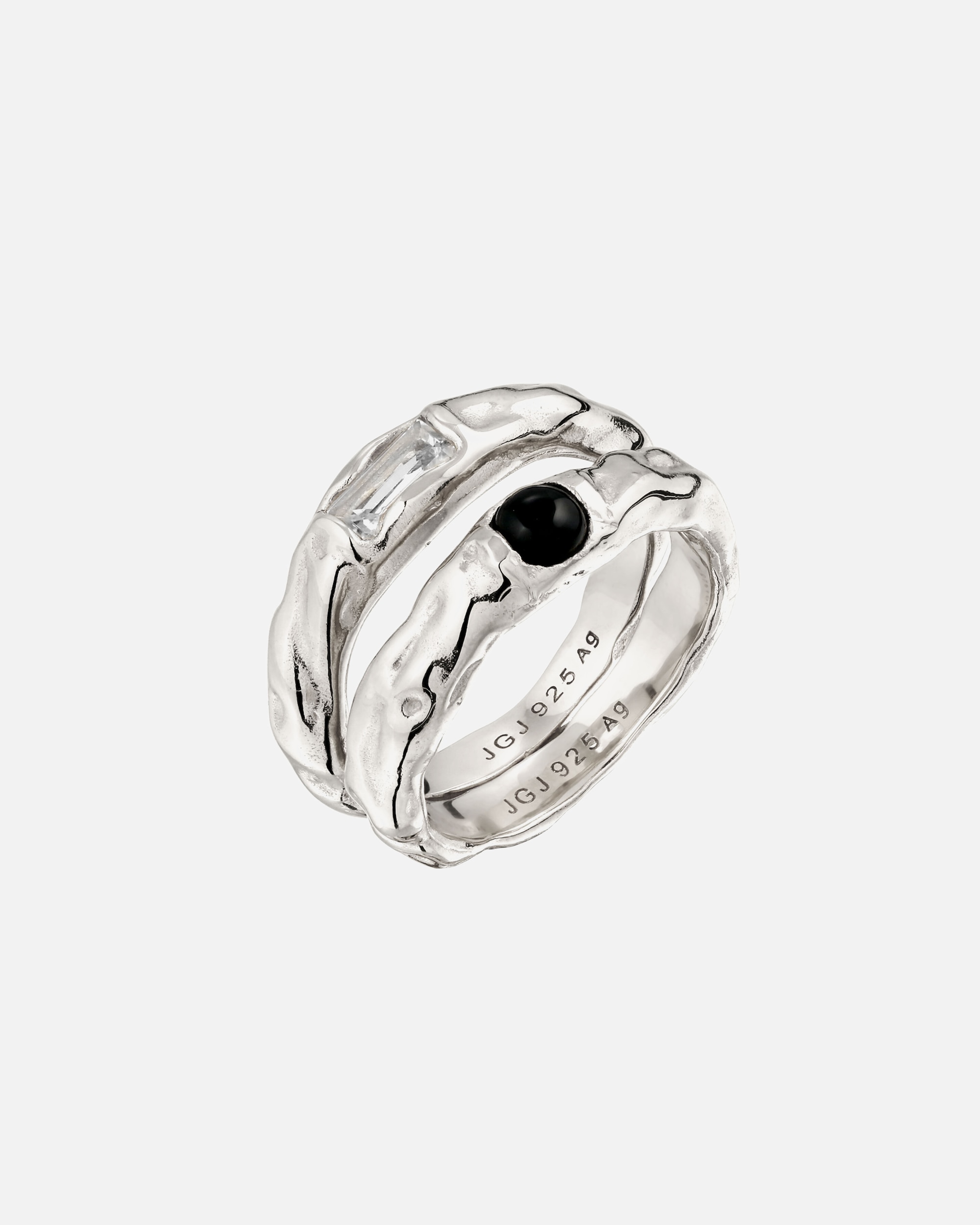 Ring für Weiblich Elli Set mit Steinen Rechteck Topas Schwarz 925 Sterling Silber 58