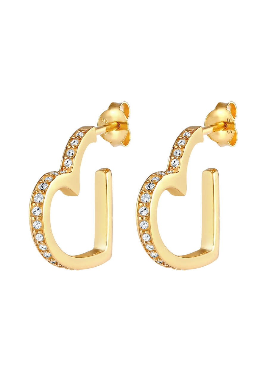 Elli PREMIUM Creolen Herz Liebe 925 Silber, mit Kristallen von Swarovski goldfarben Damen