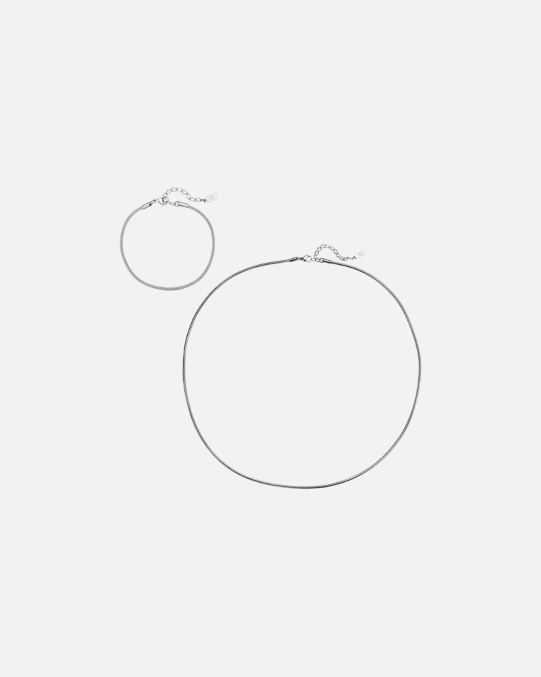 Schmuckset für Männlich Hey Happiness Default Brand Line Schlangenkette & Armband Herren Edelstahl Silber
