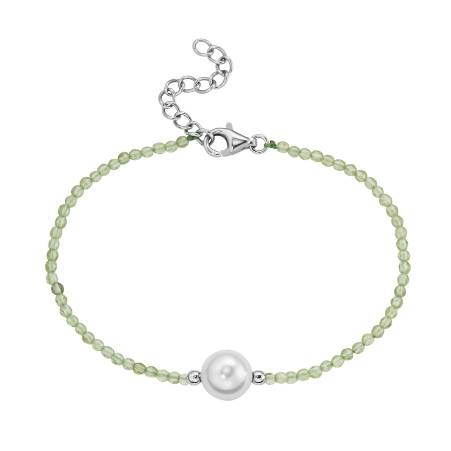 Smart Jewel Armband mit Edelstein-Kugeln + Muschelkern-Perle, Silber 925 Grün