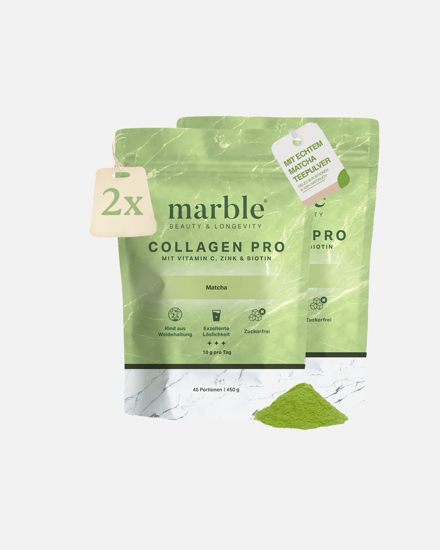 Nahrungsergänzung Haut für Unisex marble Collagen Pro – 2er Pack Matcha mit Vitamin C, Zink & Biotin 2er Pack marble Collagen Pro – Matcha mit Vitamin C, Zink & Biotin