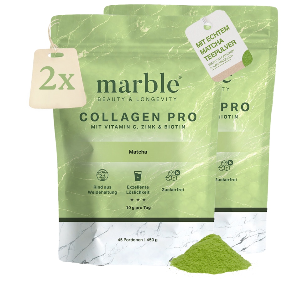 marble Collagen Pro – Matcha mit Vitamin C, Zink & Biotin 2er Pack 900 g Braun