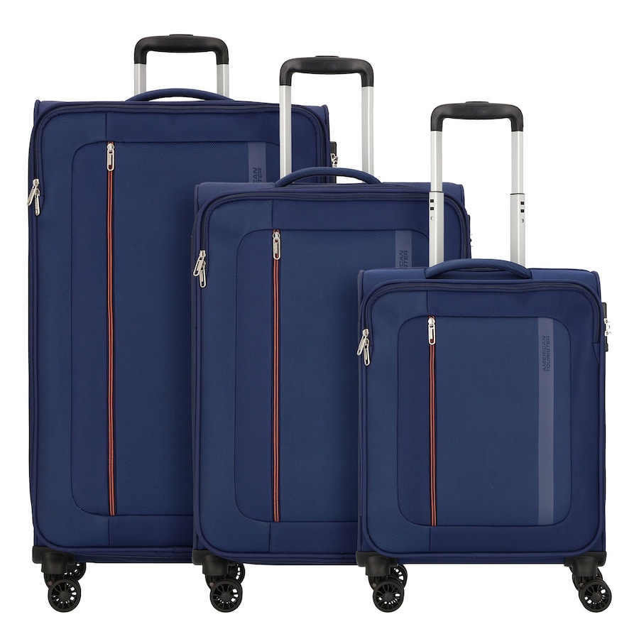American Tourister Blazing Ride 4 Rollen Kofferset 3-teilig mit Dehnfalte navy-orange Weiss Herren