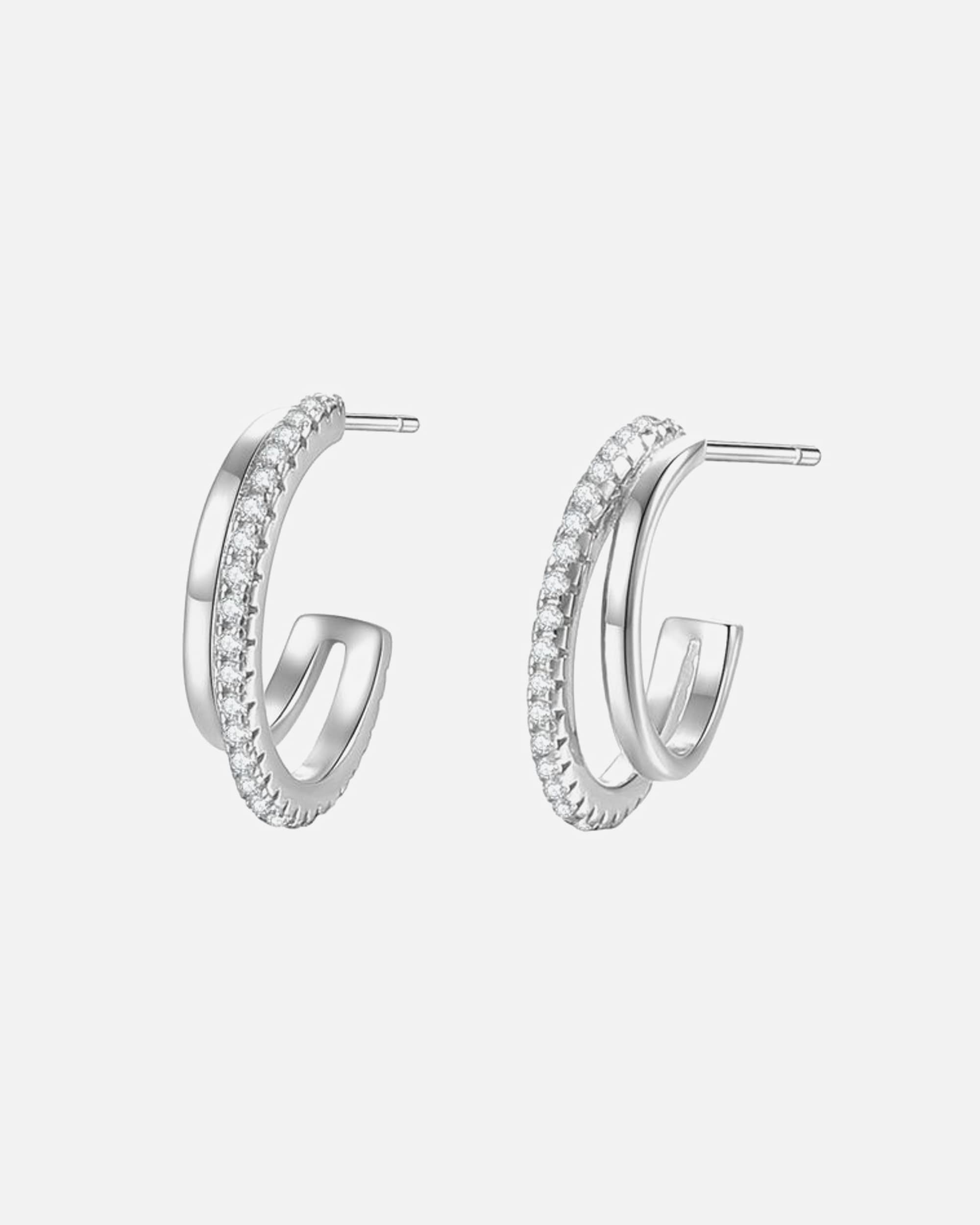 Ohrringe für Weiblich Hey Happiness Default Brand Line Doppelte Creolen mit Edelsteinen, aus 925er Sterling Silber Silber