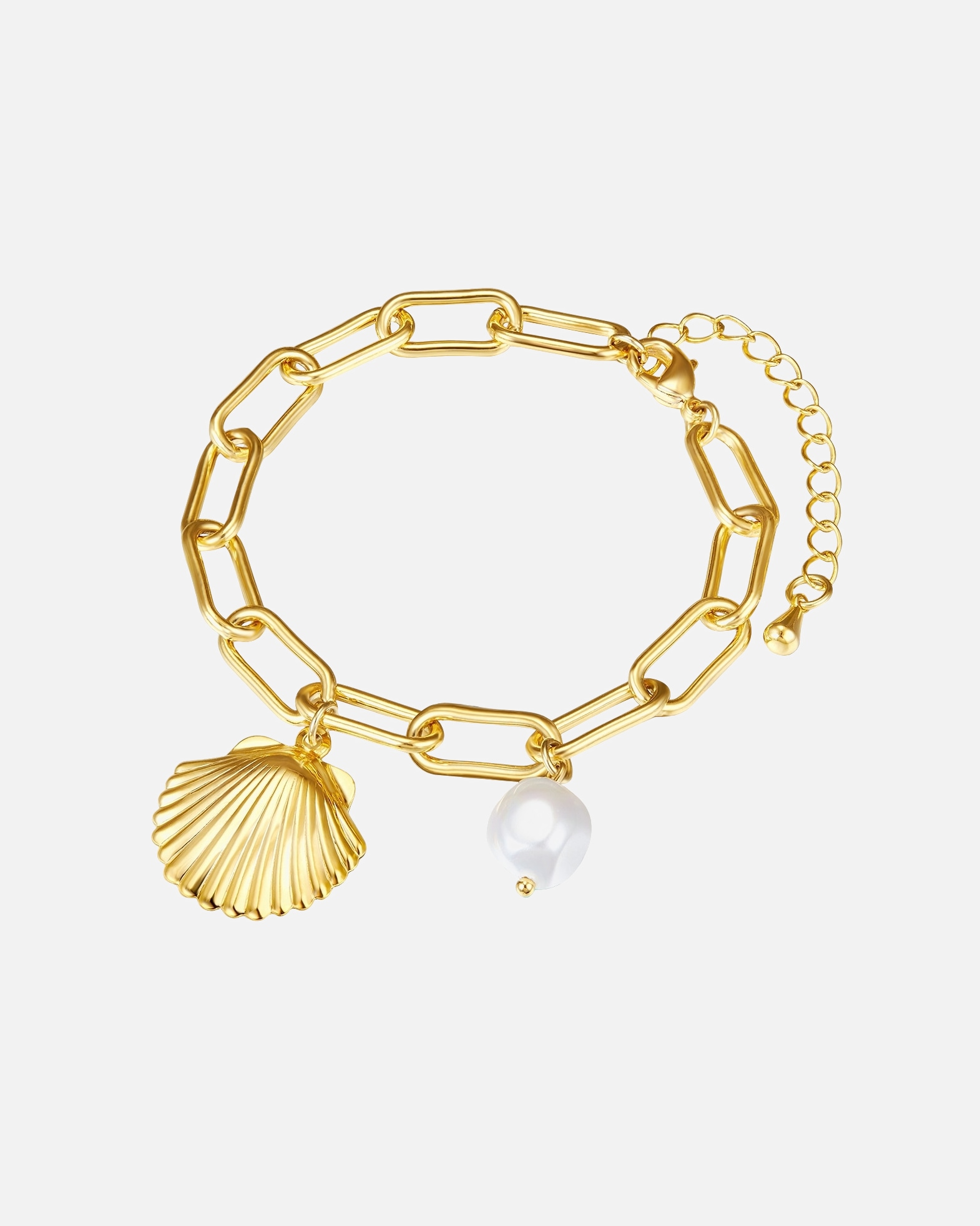 Armband für Weiblich Lulu & Jane Perlen-Armband Muschel Metall-Legierung Muschelkernperle in Gelbgold 19,0 cm