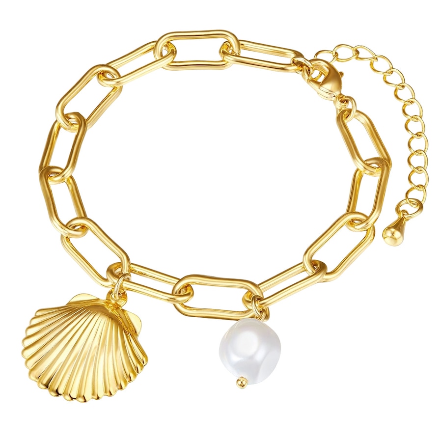 Lulu & Jane Perlen-Armband Muschel Metall-Legierung Muschelkernperle in Gelbgold 19,0 cm Damen