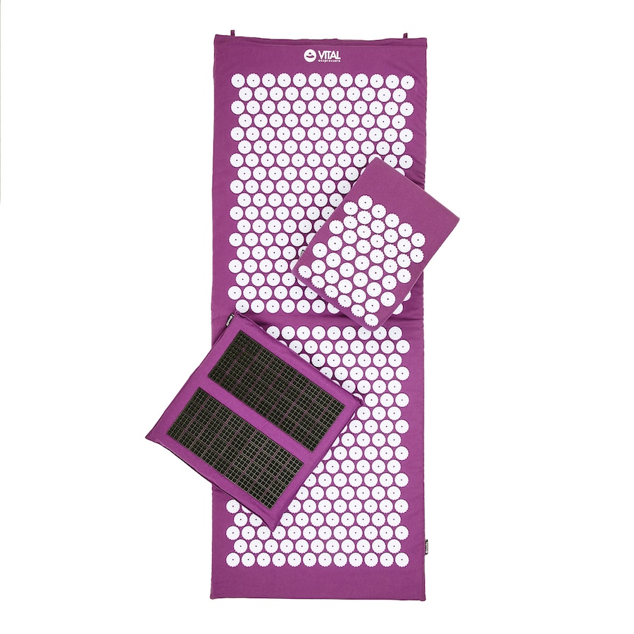 bodhi Vital Akupressur DELUXE-Set XL blau, Matte, Kissen, Fußmatte SPIKY & Tasche | Aubergine Spiky