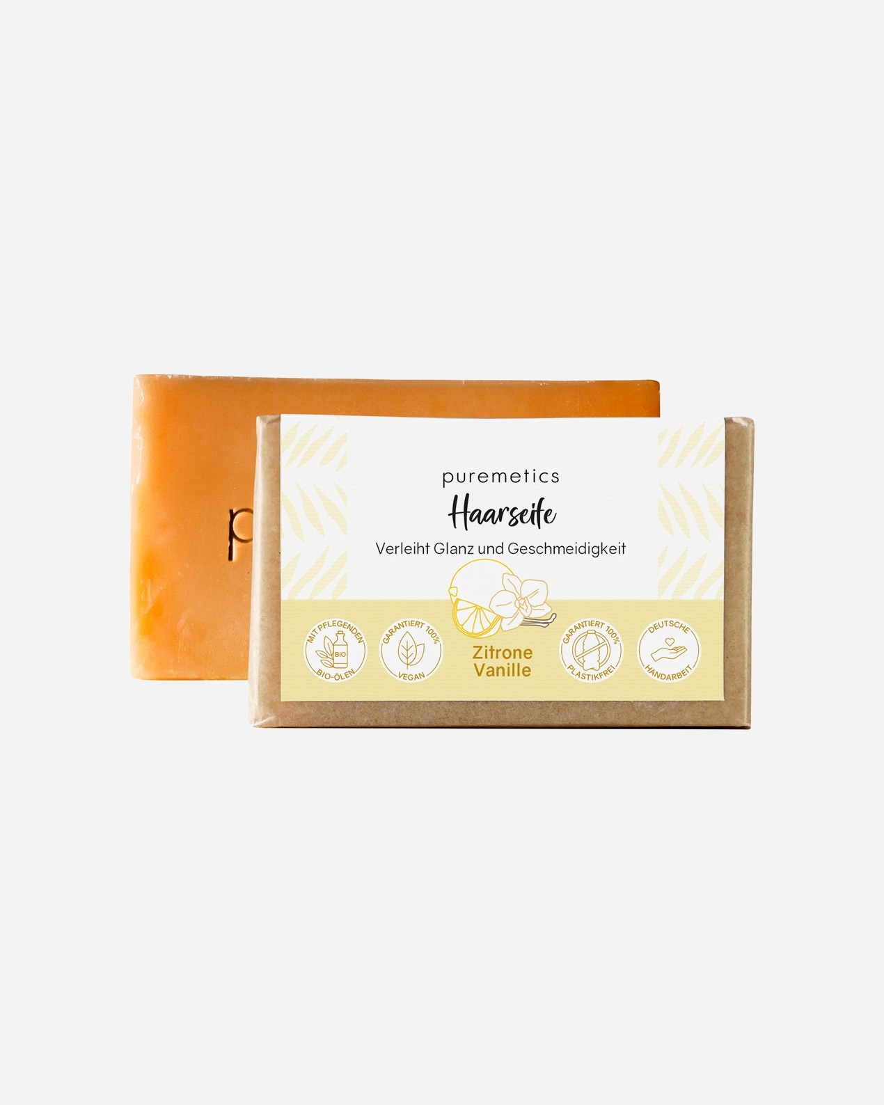 Shampoo für Weiblich puremetics Haarseife Zitrone Vanille 75 g