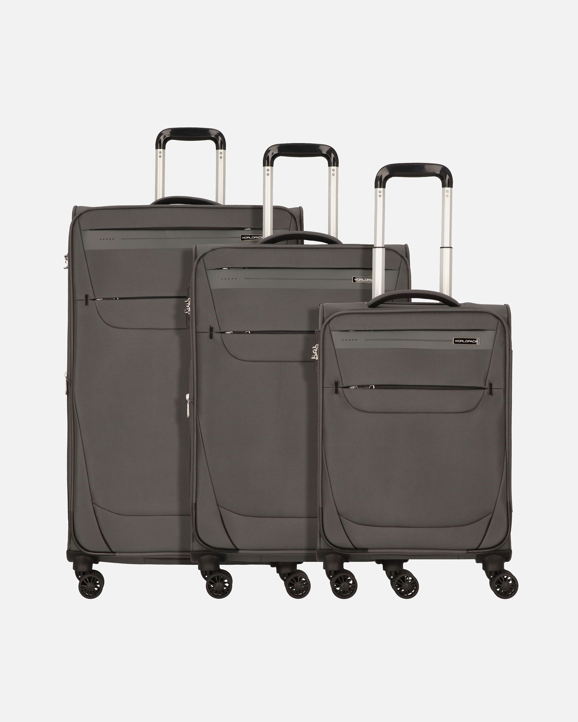 Koffer für Männlich Worldpack Denver 4 Rollen Kofferset 3-teilig dunkelgrau