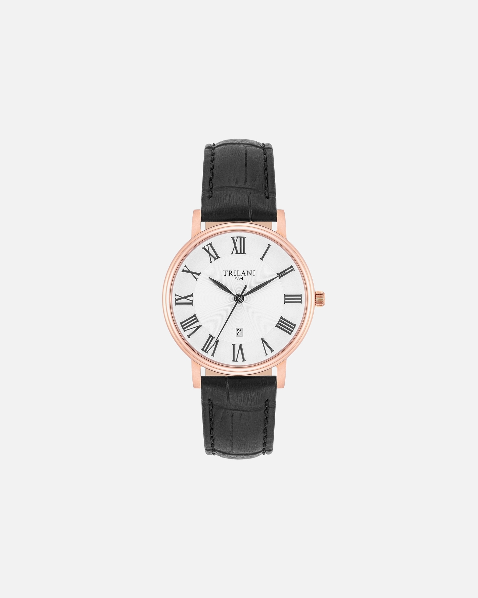 Uhr für Weiblich Trilani Quarzuhr in Roségold Echtleder in Schwarz 32,0 mm