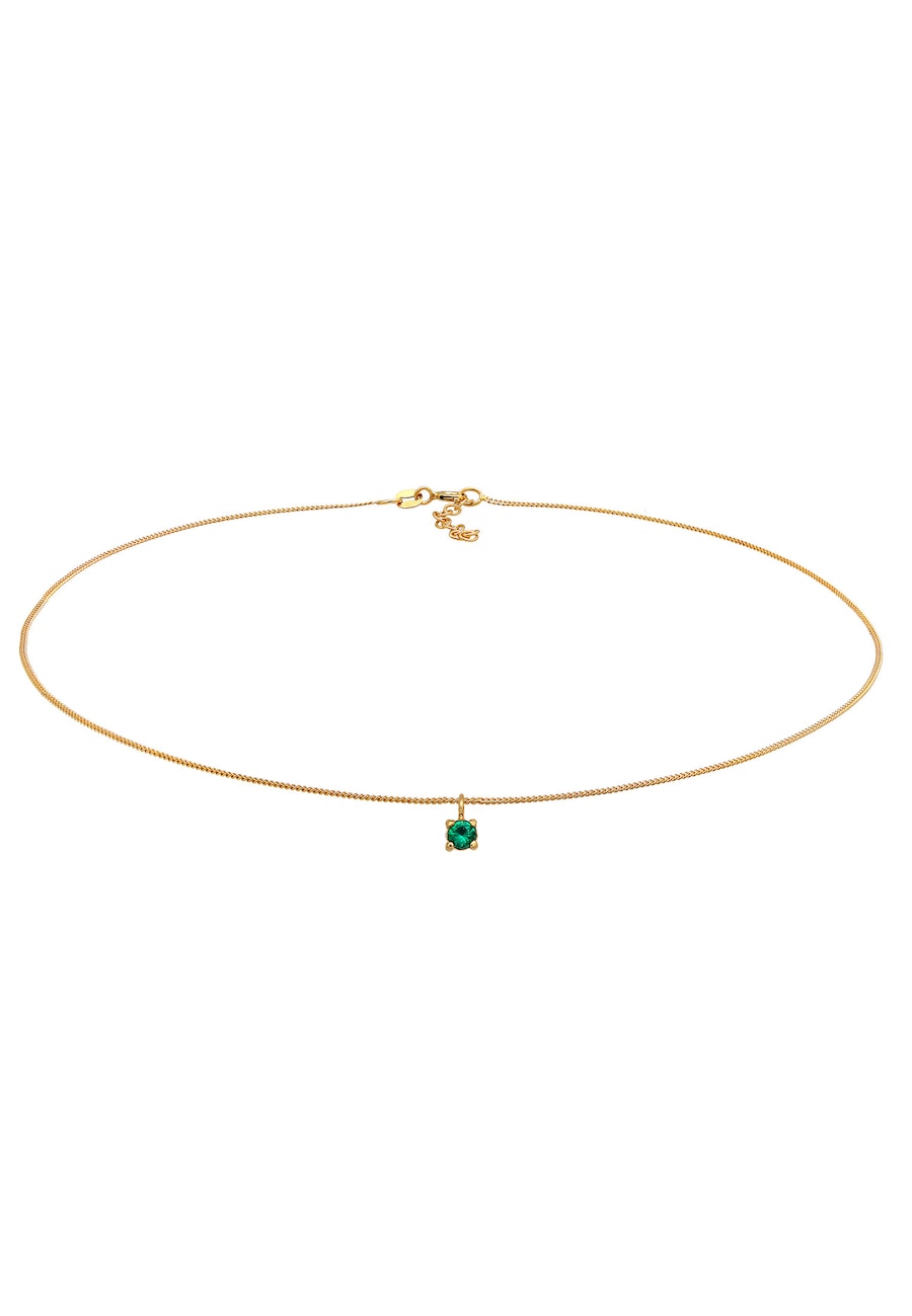 Elli Halskette Choker Synthetischer Smaragd 925 Silber vergoldet 36 Damen