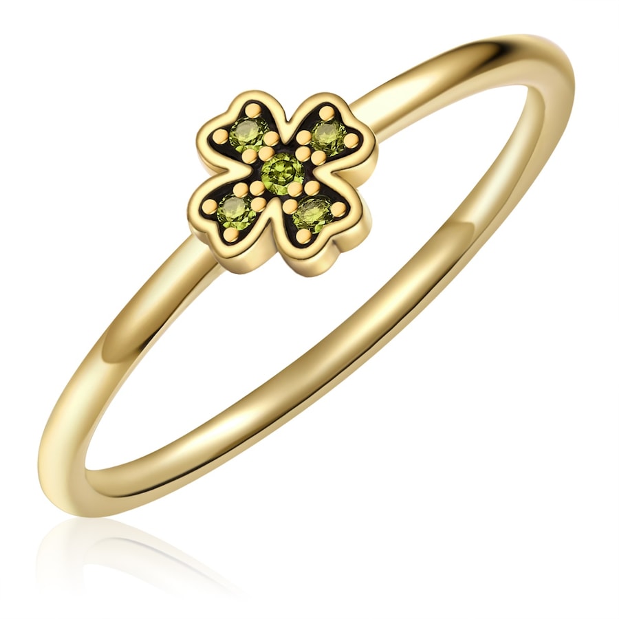 Glanzstücke München Ring Kleeblatt aus Sterling Silber in gelbgold mit Zirkonia 52 Damen