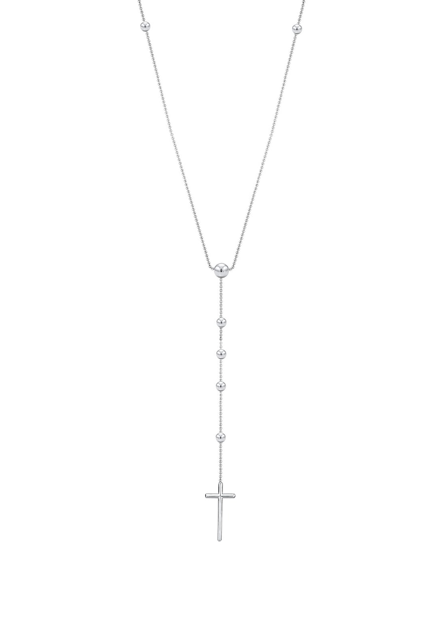 Elli PREMIUM Naszyjnik Rosenkranz Kette Kreuz Taufe Religion 925 Silber 50 cm Damen