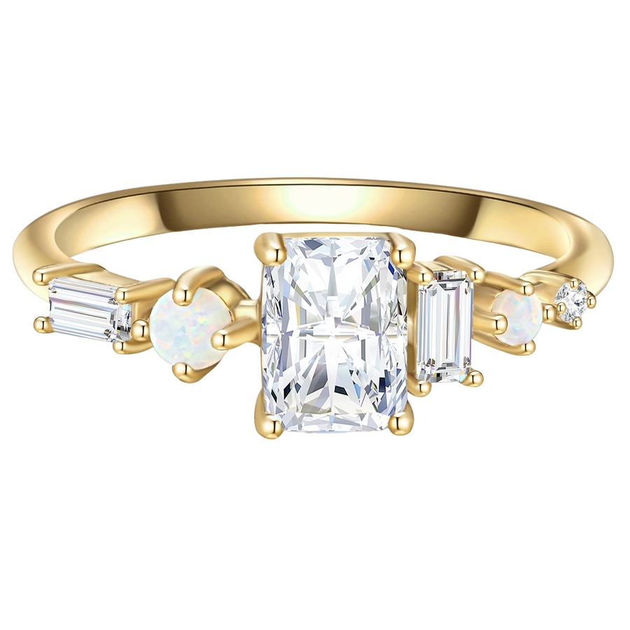 Glanzstücke München Ring aus Sterling Silber in gelbgold mit Zirkonia und Opal 48 Damen