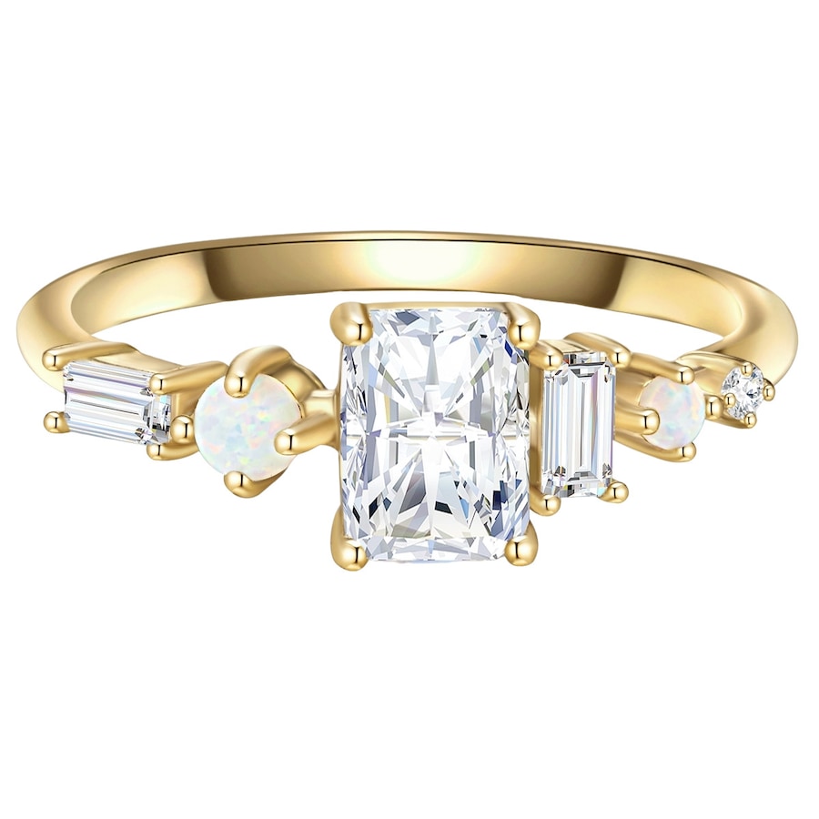 Glanzstücke München Ring aus Sterling Silber in gelbgold mit Zirkonia und Opal 56 Damen