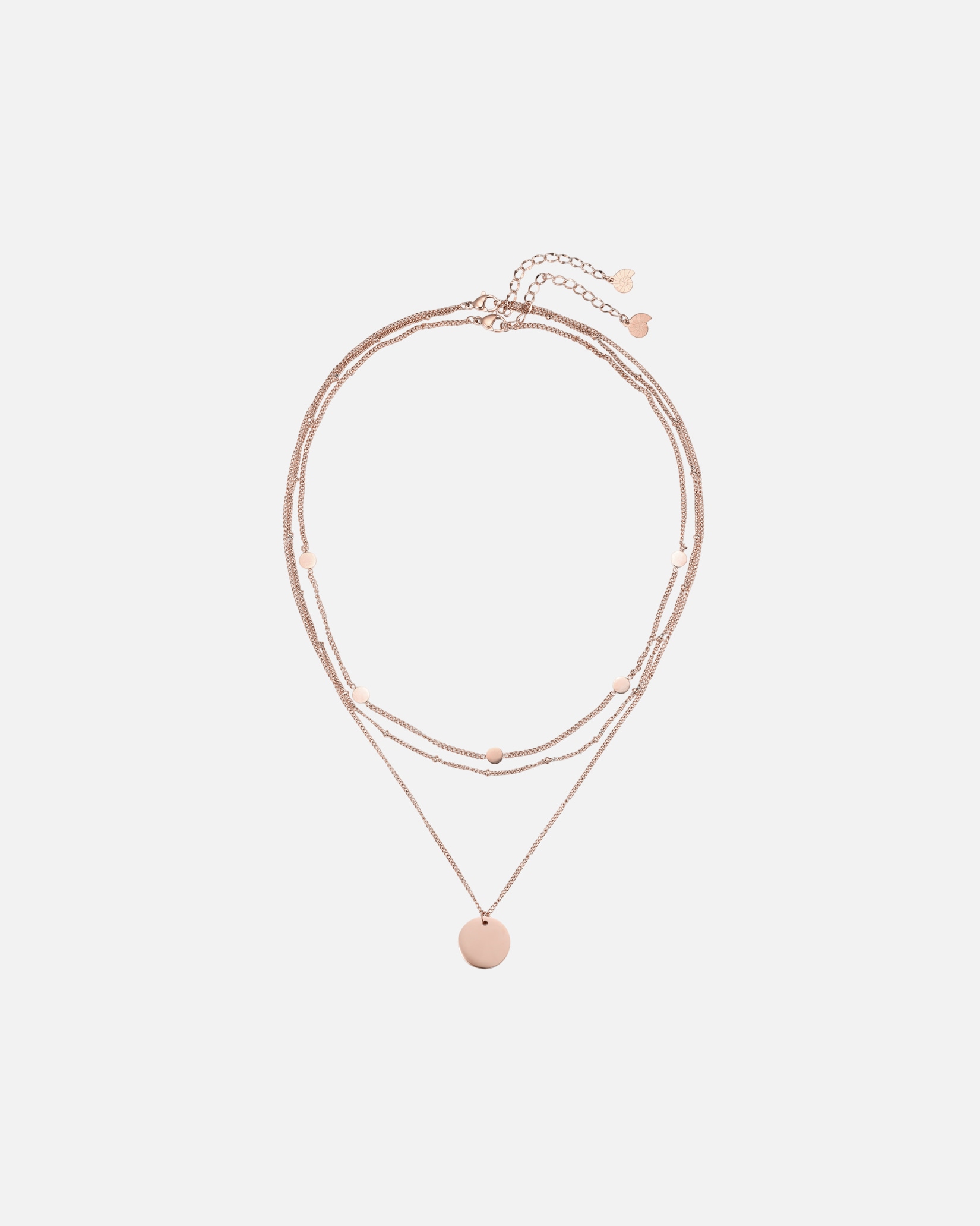 Halskette für Weiblich Hey Happiness Default Brand Line Layering Ketten-Set mit Plättchen Anhänger & Kugelkette – Edelstahl Rosegold