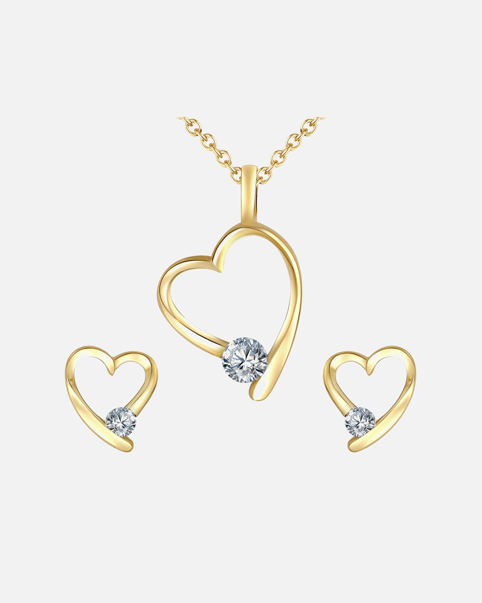 Schmuckset für Weiblich Rafaela Donata Schmuckset Herz Messing verziert mit Kristallen von Swarovski® in Gelbgold 26,6 mm