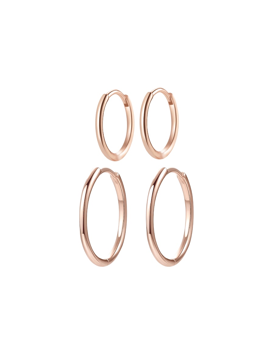 Hey Happiness Slim Creolen-Set 2-teilig 925 Sterlingsilber – Schmale Hoops Rosegold Damen