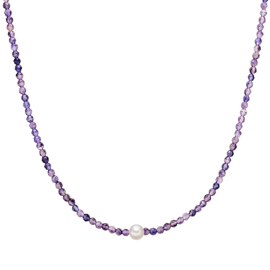 Valero Pearls Perlen-Kette Sterling Silber Amethyst Süßwasser-Zuchtperle in 40,0 cm Basiskette + 5,0 Verlängerung Damen