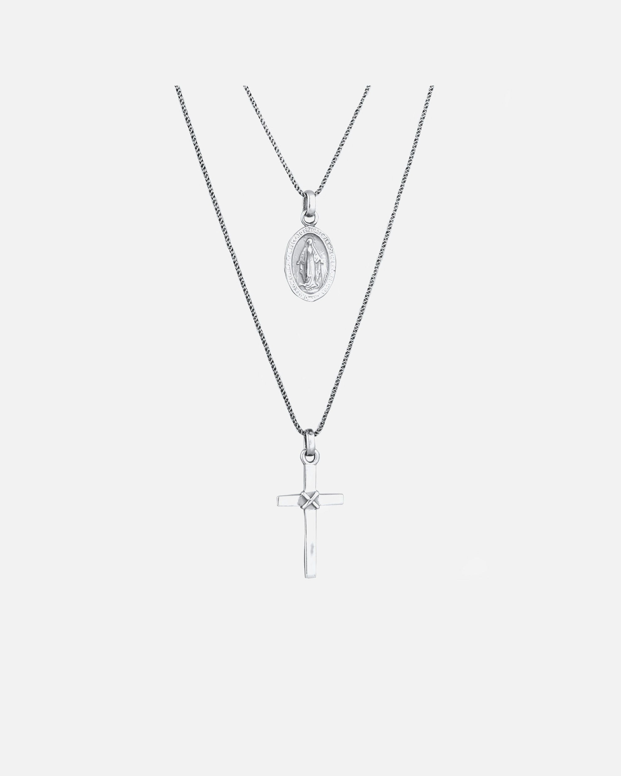 Halskette für Männlich KUZZOI Layer Marienbild Kreuz 925 Sterling Silber 55