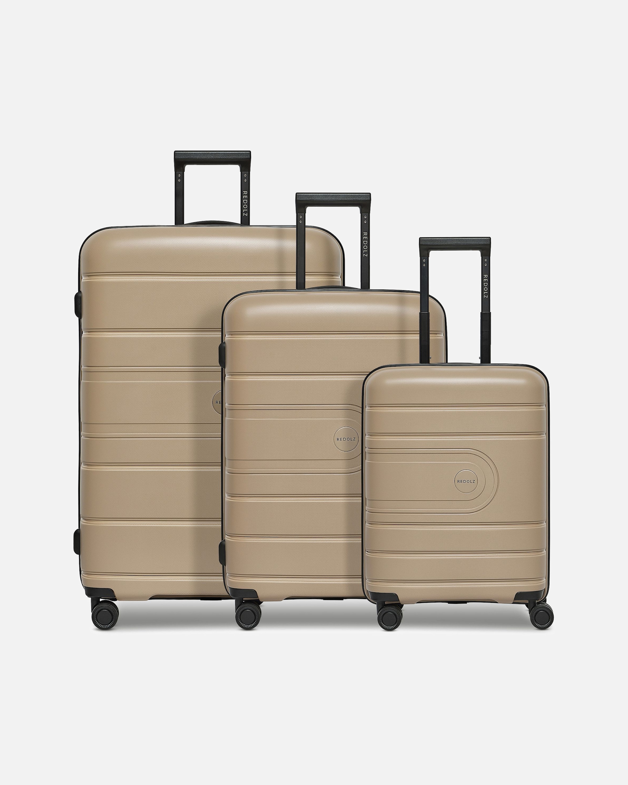 Koffer für Männlich Redolz Essentials 11 4 Rollen Kofferset 3-teilig mit Dehnfalte beige