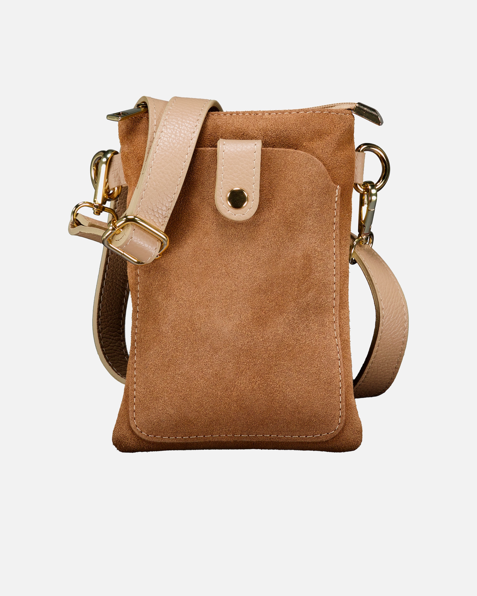 Umhängetasche für Weiblich Hausfelder Manufaktur Umhängetasche / Handytasche Velours mit Goldfittings Beige