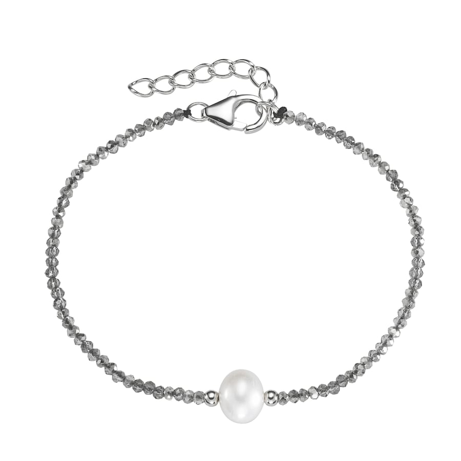 Smart Jewel Armband mit Stein-Kugeln + Muschelkern-Perle, Silber 925 Grau
