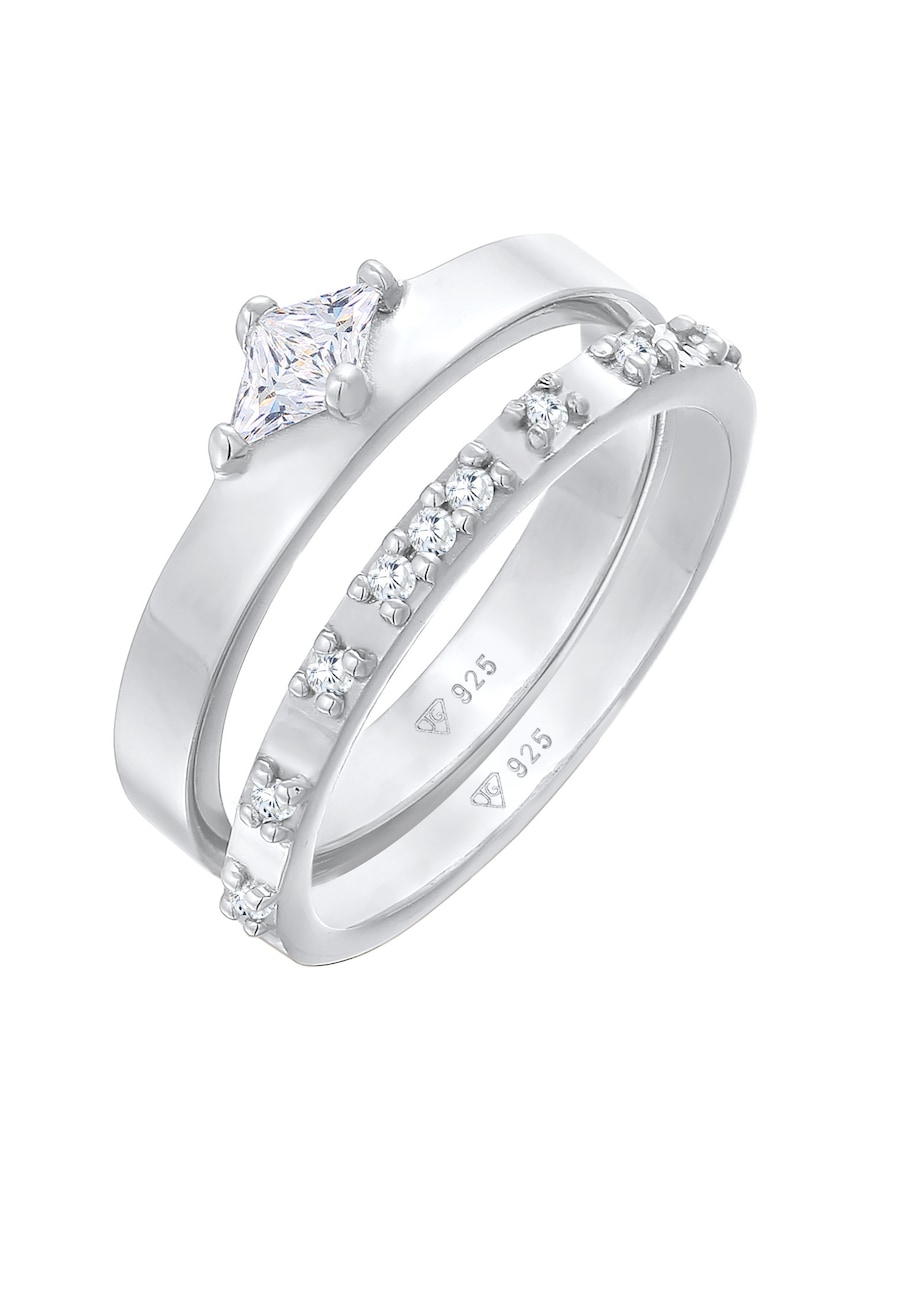 Elli Solitär Eternity Zirkonia Verlobung Set 925 Silber 54 Damen