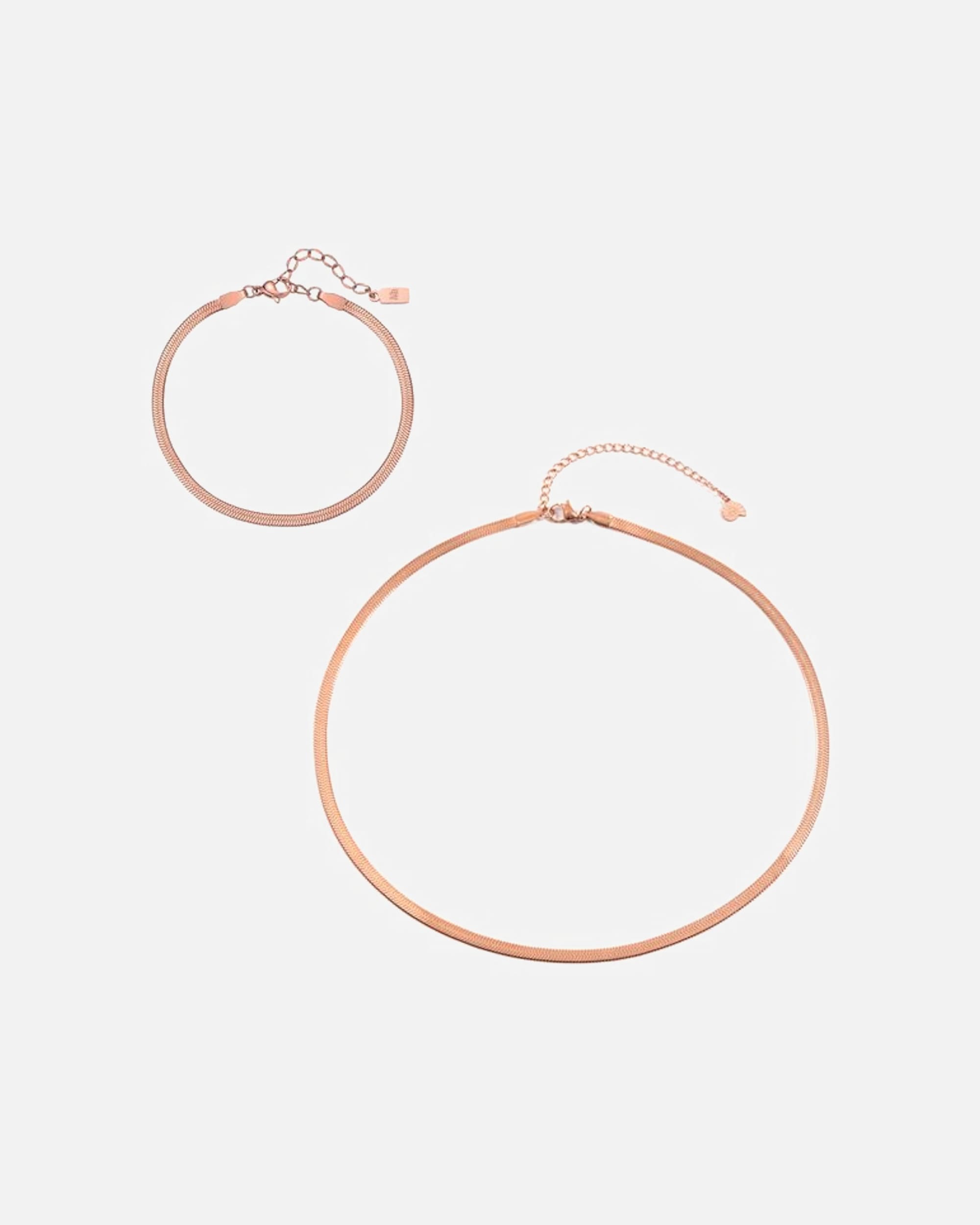 Schmuckset für Männlich Hey Happiness Default Brand Line Schlangenkette & Armband Herren Edelstahl Set Rosegold