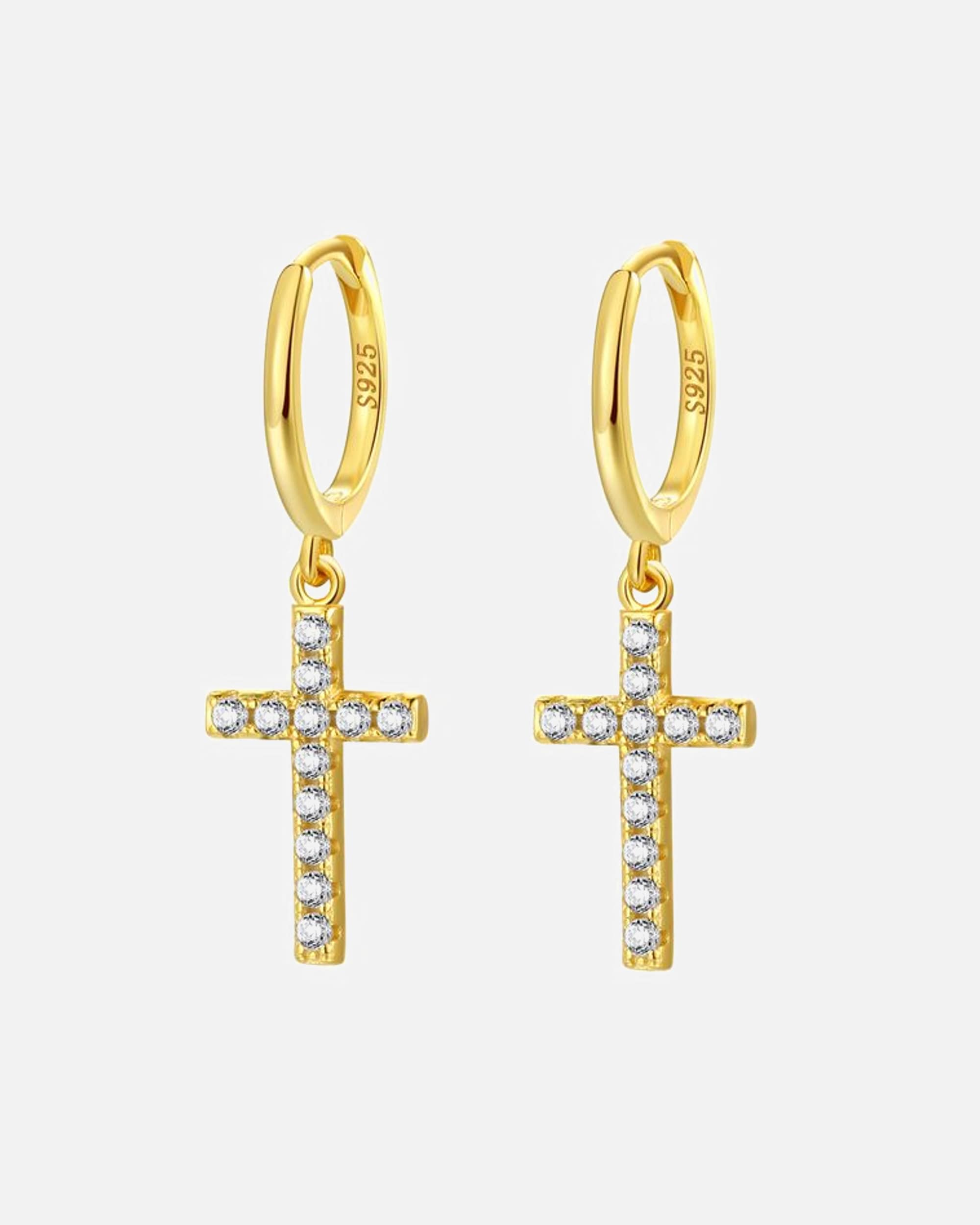Ohrringe für Weiblich Hey Happiness Default Brand Line Kreuz Huggies Creolen, aus 925er Sterling-Silber Gold