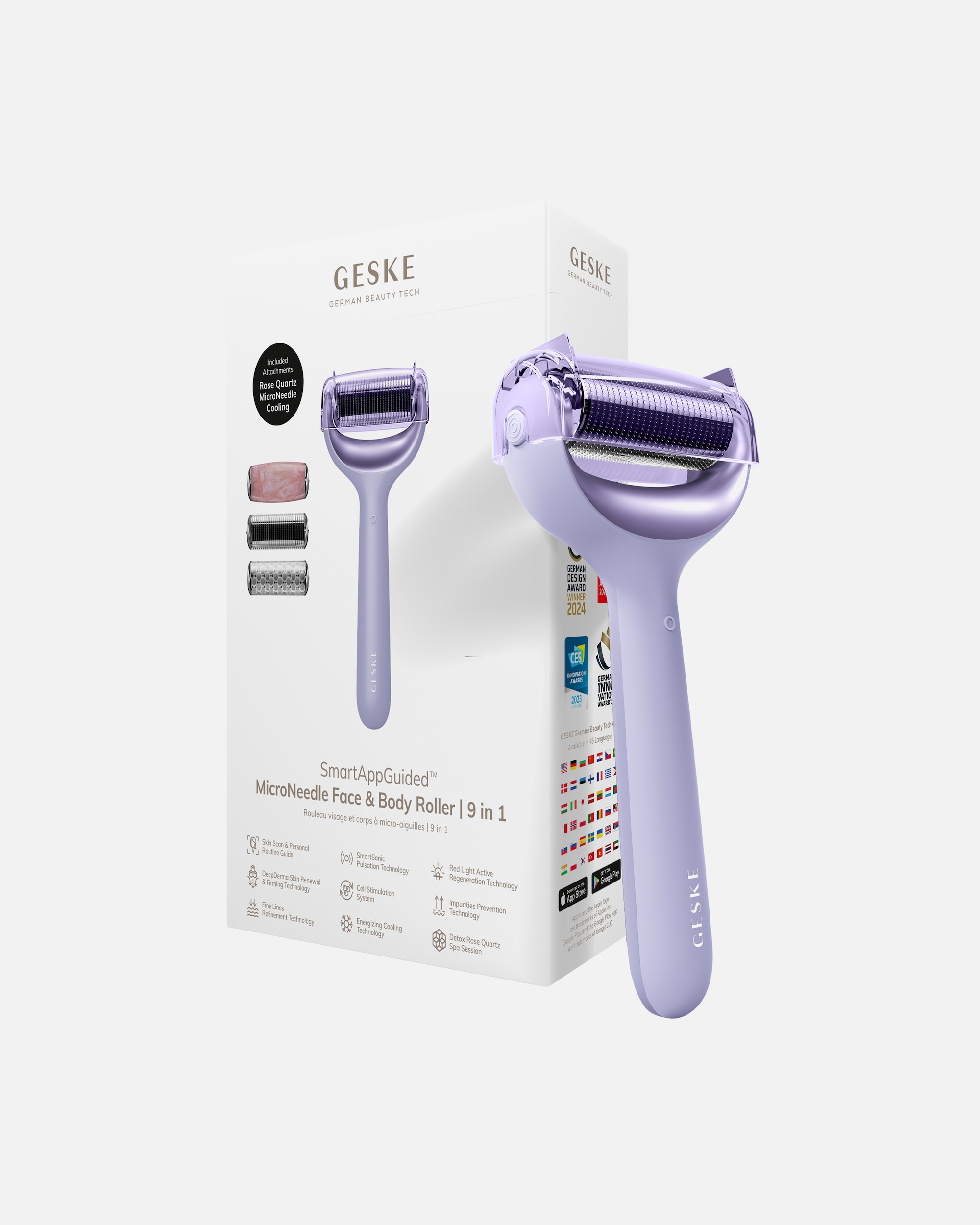 Dermaroller für Unisex GESKE SmartAppGuided™ MicroNeedle Face & Body Roller | 9 in 1 Purple