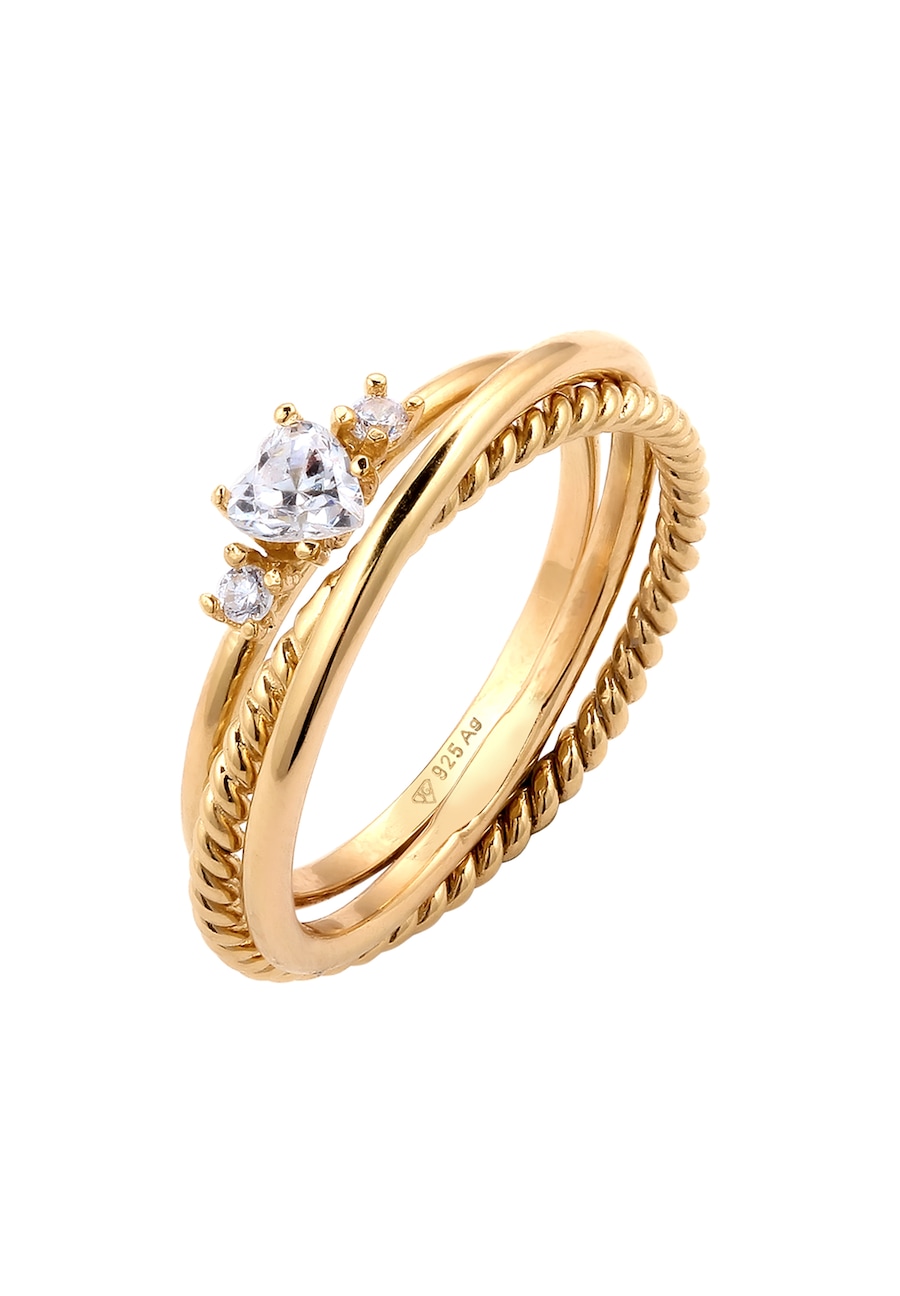 Elli Ringset mit Herz Zirkonia Weiß 925 Sterling Silber 52 Damen