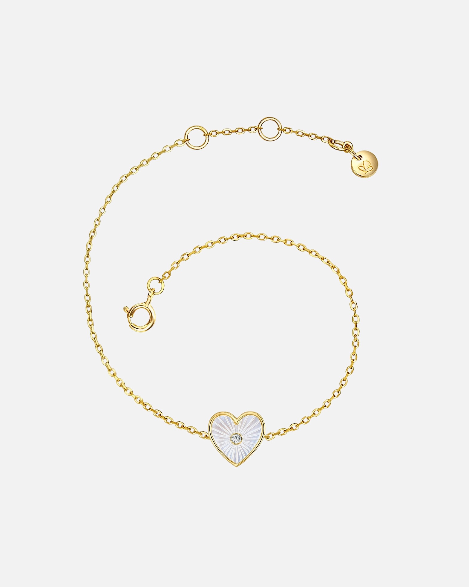 Armband für Weiblich Glanzstücke München Armband Herz Sterling Silber Zirkonia Perlmutt in Gelbgold 15,0 cm Basislänge + 2,5 cm Verlängerung