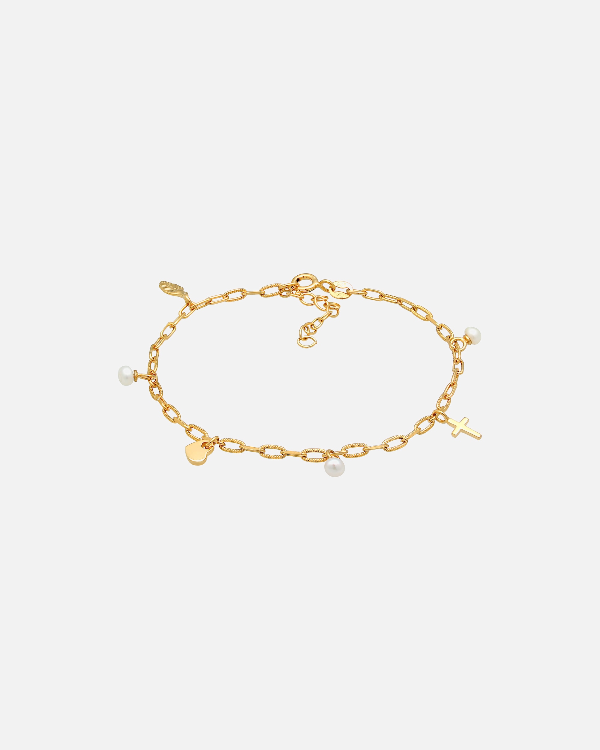 Armband für Weiblich Elli Kreuz Feder Herz Süßwasserperle Charm 925 Silber goldfarben