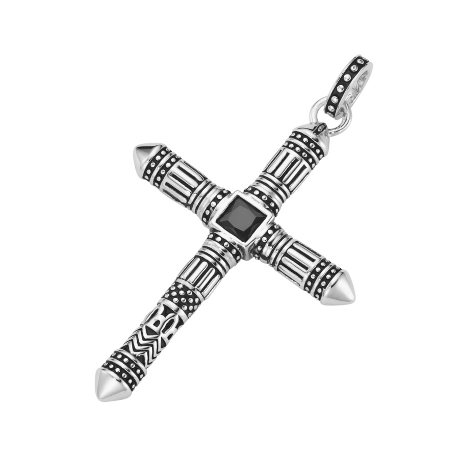 Giorgio Martello Milano Anhänger Kreuz mit schwarzen Zirkonia, Silber 925 5,5 cm