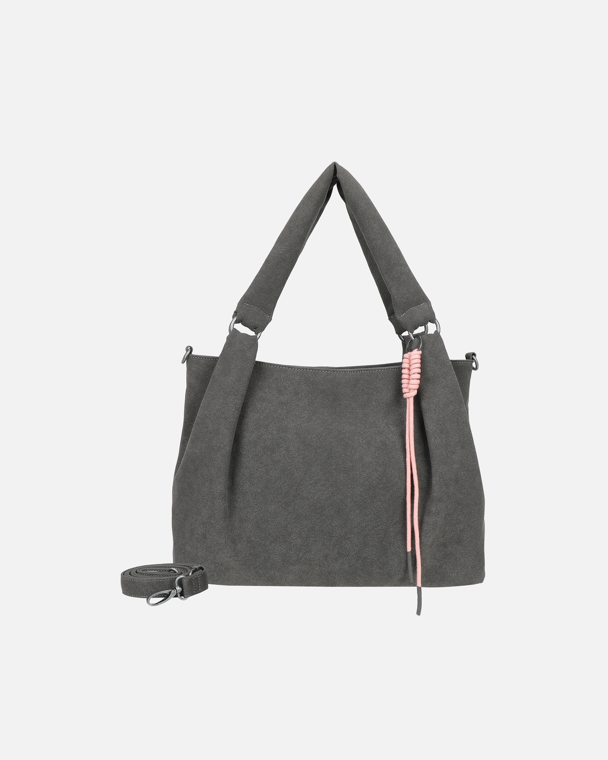 Tasche für Weiblich Fritzi aus Preußen Shopper Sue03 Suede Jacky Soft Dark Anthra mit abnehmbarer Makramee-Schnur grau